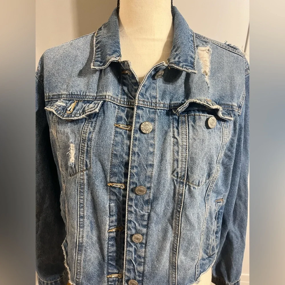 Wax Jean Distressed Blue Denim Jacket - Picture 4 of 14